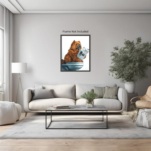 Posterizer 1 pcs-funny poster of cute fluffy chow-chow dog on the toilet 2-Bathroom Restroom Art-Comedy Art- Bathroom, restroom Decor- unframed wa...